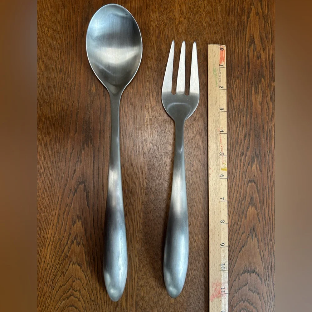 Pampered Chef serving Fork & Spoon, stainless steel classic, w/cushioned back.